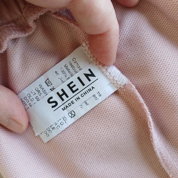 Shein Pink French Terry Shorts L contrast tape pockets drawstring elastic waist - Picture 4 of 9